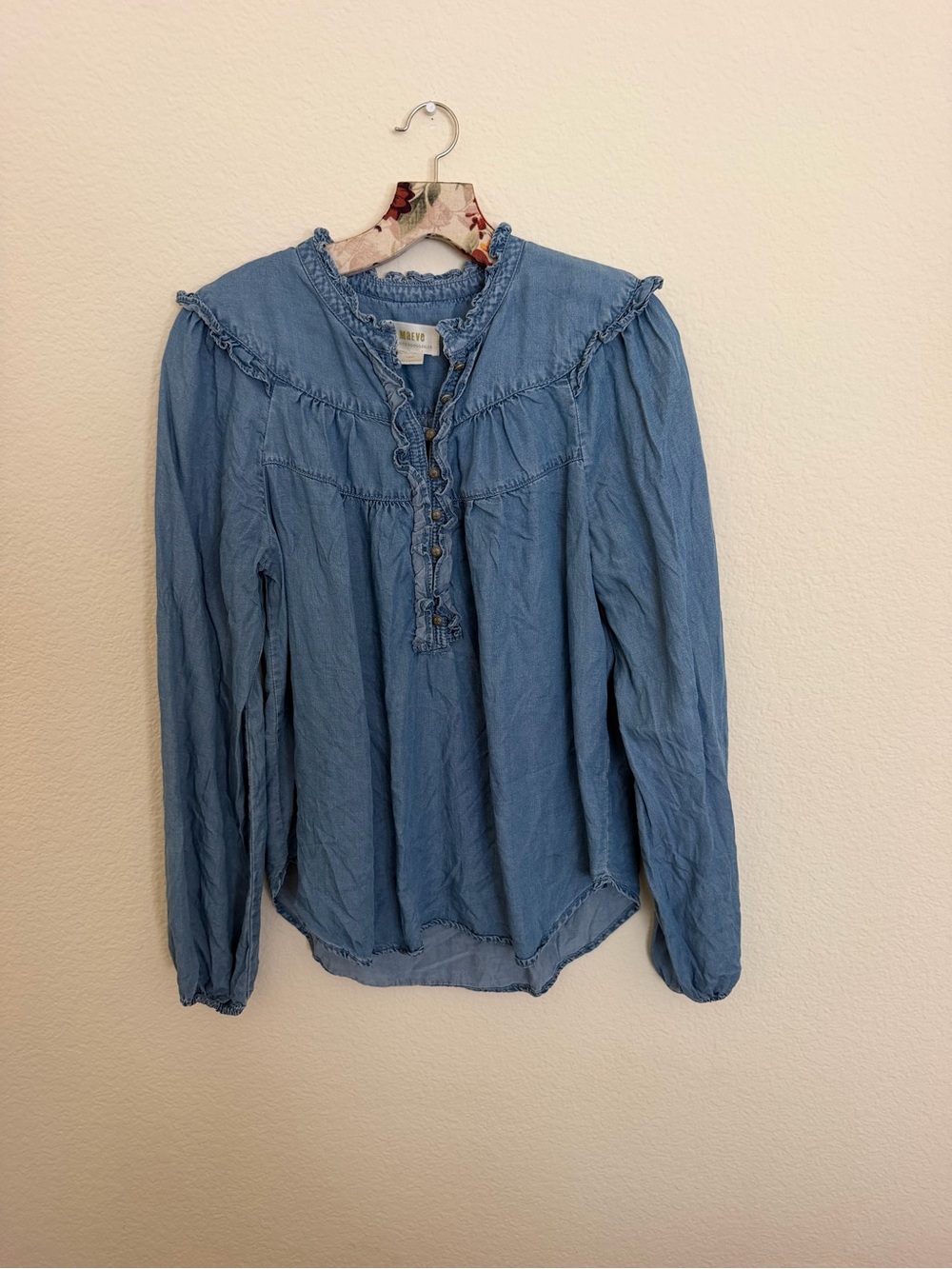 Maeve denim ruffle top